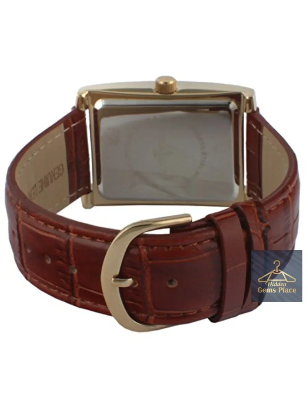 Men's Vintage Tank 14K Gold Plated Roman Numeral Leather Watch